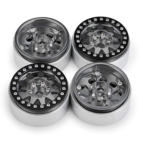 RCLIONS 4pcs 1.9 Beadlock RC Aluminum Wheels Rims for TRX4,AXAIL SCX10 III AXI03007,SCX10 II 1/10th Scale RC Crawler Car Upgrade Parts