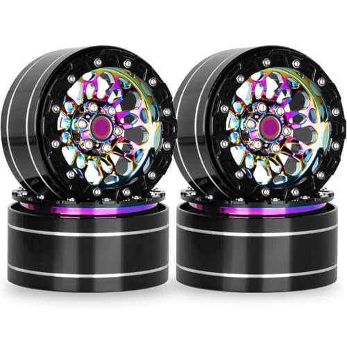 RC 2.2" Beadlock Wheels for 1/10 RC Crawler SCX10 AMG 6X6 TRX4 Red cat Gen8 Gen7 Pro,Alloy Aluminium 2.2 Beadlock RC Wheels 2.2 Beadlock RC Rims,4Packs,Rainbow