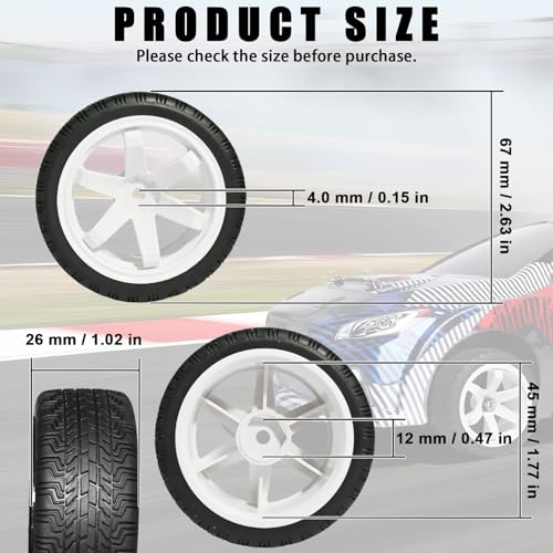 OD 2.65" On Road Rubber Tires Plastic Wheel Rims 12mm Hex for 1/10 RC Car | Compatible with MJX HSP Tamiya HPI Kyosho Traxxas Sakura Redcat WLtoys 1/10 RC On-Road Racing Touring Car (4pcs, White) - style: D-White