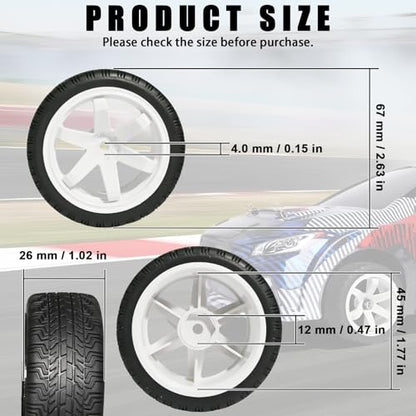 OD 2.65" On Road Rubber Tires Plastic Wheel Rims 12mm Hex for 1/10 RC Car | Compatible with MJX HSP Tamiya HPI Kyosho Traxxas Sakura Redcat WLtoys 1/10 RC On-Road Racing Touring Car (4pcs, White) - style: D-White