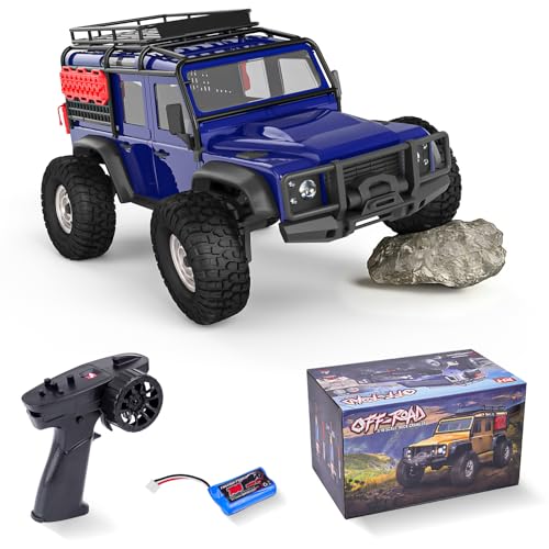 1:18 Rock Crawler 4WD Off Road RC Monster Truck with 2-Speed Gearbox Blue | 2.4Ghz,LED lights,2x7.4V/700mAh Rechagerbale Battery,30 minutes of playing,Hobby RC Car for Adults - color: Blue