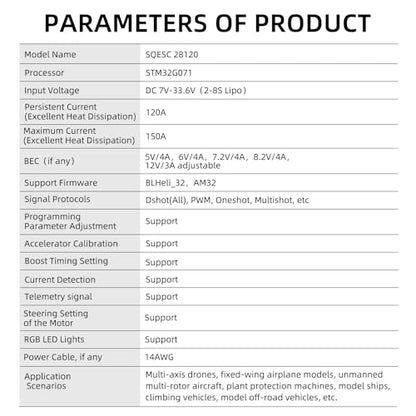 120A ESC 2-8S Brushless AM32 for RC Cars Boats Trucks | STM32G071, 64MHz, Forward Reverse Brake, Dshot, PWM, Oneshot, Multishot