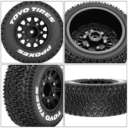 RC Short Course Truck Wheels and Tires with 12mm 14mm 17mm Hex Upgrade Parts for 1/10 Slash 2WD 4×4 Arrma Senton Axial Losi Redcat Rc4wd Hex RC Car.（Black）
