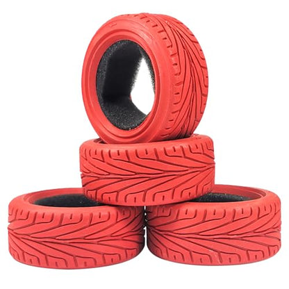 1/10 RC On-Road Car Tyres, 65mm Rubber RC Tire for 1/10 HSP Tamiya HPI Kyosho RC On Road Run-flating Car (Red) - color: Red