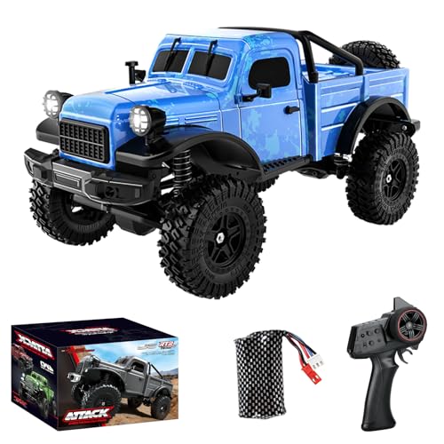 1:18 Scale All Terrain Remote Control Car, 2.4 GHz 4WD RC Rock Crawler with LED Lights, 12KPH Off-Road Pickup Truck Vehicle Toys RTR Gift for Adults - color: Blue, size: 1 Battery