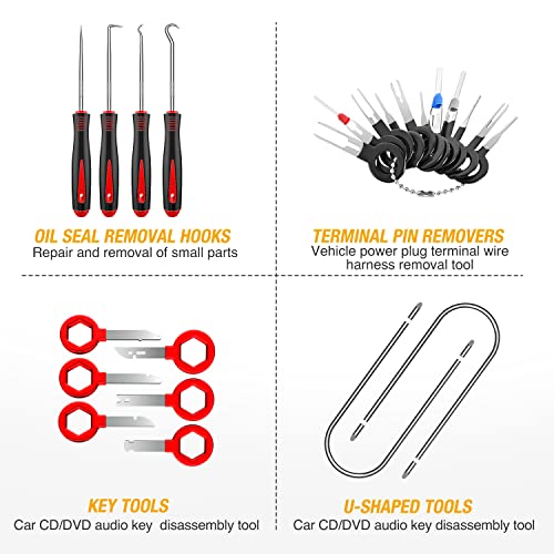 GOOACC 200Pcs Auto Trim Removal Tool and Push Pin Retainer Clip Set | Fastener Terminal Remover Adhesive Cable Clips Round Handle Crowbar Kit Car Panel Radio Auto Clip Pliers - color: 120Pcs Clips +80 Remover