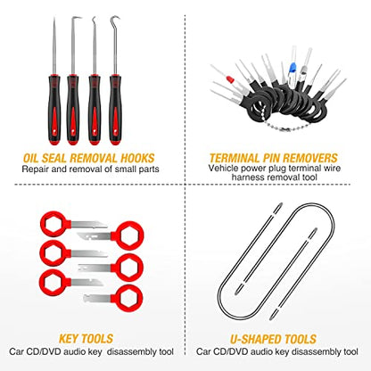 GOOACC 200Pcs Auto Trim Removal Tool and Push Pin Retainer Clip Set | Fastener Terminal Remover Adhesive Cable Clips Round Handle Crowbar Kit Car Panel Radio Auto Clip Pliers - color: 120Pcs Clips +80 Remover
