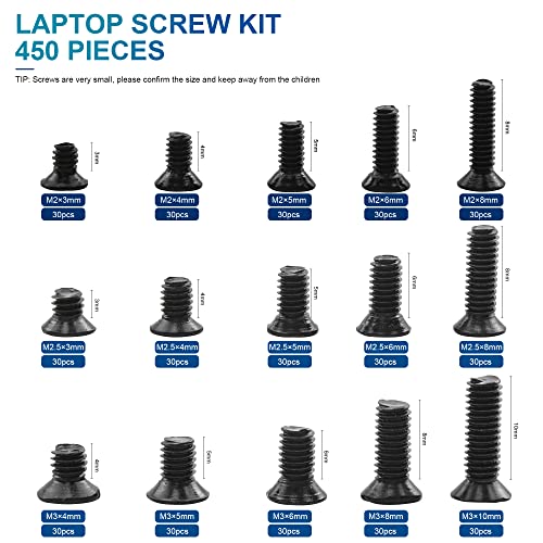 NINDEJIN Laptop Computer Screw Kit, M2 M2.5 M3 Countersunk Flat Head Phillips Mini Screws Set, Replacement Part Electronic Repair Accessories | Computer Replacement Screws, Repair Screws, Computer Notebook Screw, Carbon Steel, for Many Types of Computers,