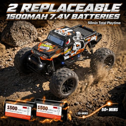 Hosim 1/18 All Terrain Remote Control Car, 38KPH 4WD RC Car Monster Truck | High Speed 4WD Remote Control Monster Truck, RC Truck with 2 Rechargeable Batteries, Waterproof Remote Control Truck Toy Gift - color: Orange