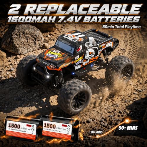 Hosim 1/18 All Terrain Remote Control Car, 38KPH 4WD RC Car Monster Truck | High Speed 4WD Remote Control Monster Truck, RC Truck with 2 Rechargeable Batteries, Waterproof Remote Control Truck Toy Gift - color: Orange