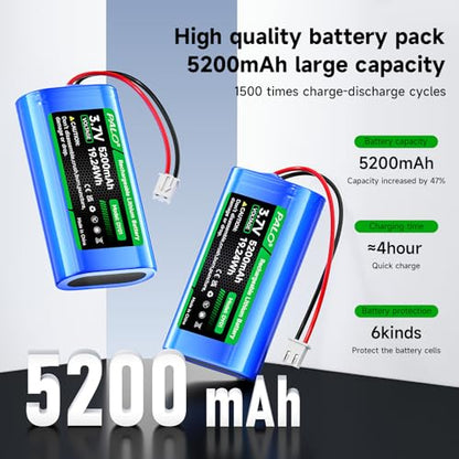 5200mAh 3.7v Lithium ion Battery with JST-PH JST 2.54/2P Plug(Not JST-PH 2.0 2-Pin) Rechargeable Battery Pack Lithium 3.7 Volt Batteries for RC Toys, Lighting,DIY Equipment(1S2P)