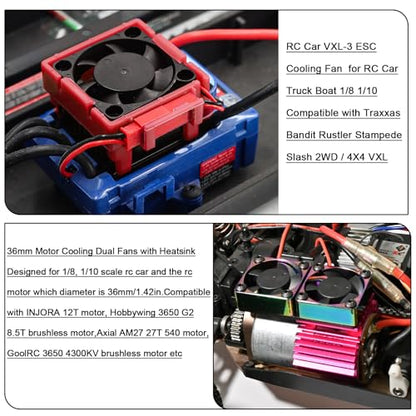 VXL-3s ESC Cooling Fan and Motor Cooling Fan 28000 RPM Dual Fan Set for 1/10 Traxxas Slash 4x4 Stampede 4x4 Rustler 4x4 VXL Hoss 4×4 Velineon VXL 3s Heat Sink Replace #3340, Purple & Red - style: SRQ-Purple Red