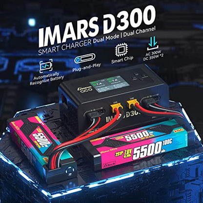 Gens Ace IMARS D300 G-Tech Smart Dual Lipo Charger 16A AC 300W DC 700W Lipo Charge（Black）