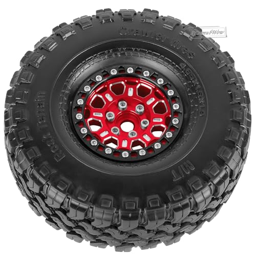 RC 1.9 Beadlock Tires 1.9 Wheels and Tires for 1/10 RC Crawler,TRX6 TRX4 AX103007 SCX10 90046 D90 Gen7 8 MST VS4-10,Aluminium Alloy 1.9 RC Wheel Rims & Rubber Tyre,Red - color: Red(4pcs)