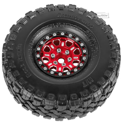 RC 1.9 Beadlock Tires 1.9 Wheels and Tires for 1/10 RC Crawler,TRX6 TRX4 AX103007 SCX10 90046 D90 Gen7 8 MST VS4-10,Aluminium Alloy 1.9 RC Wheel Rims & Rubber Tyre,Red - color: Red(4pcs)