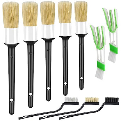 HMPLL 10pcs Detailing Brush Set, White | Includes 5 Soft Car Detailing Brushes , 3 Wire Brush, 2 Air Vent Brush for Cleaning Car Interior and Exterior Detailing - color: white