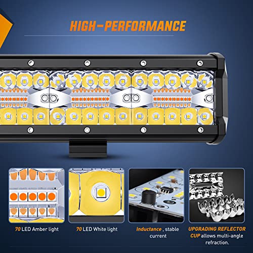 Nilight 20inch Light Bar 4inch Pod Amber White Strobe 6 Modes Light Kit | Constant/Flash 6 Modes Auxiliary Lights, Spot-Flood Combo Beam, 22" 420W bar 2×4" 60W Pod light w/ Wiring Harness - color: Amber&White - 20Inch Light Bar + 2Pcs 4Inch Pods + Wiring