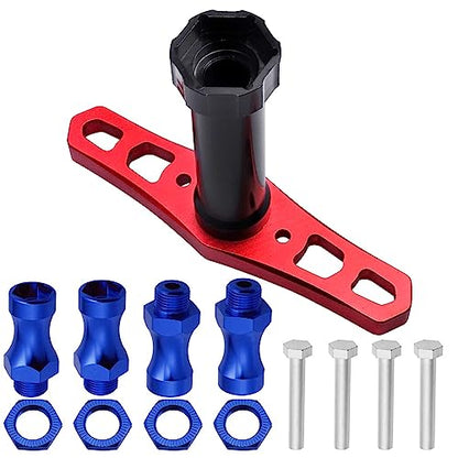 Hobbypark Metal Alumimum 12mm to 17mm Wheel Hex Hub Adapter Extension Conversion w/Wrench for 1/10 RC Cars Monster Trucks Off Road Buggy Upgrade 1/8 Tires (with Navy Blue Adapter)