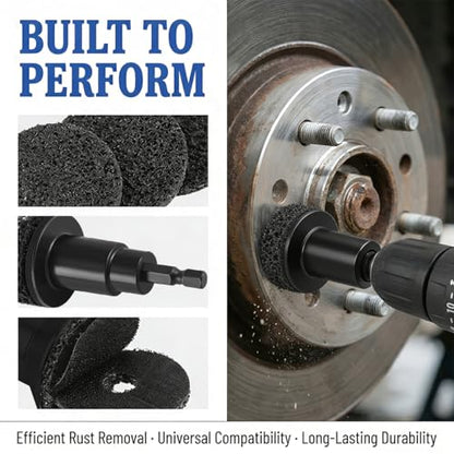 Car Wheel Hub Cleaning Tool, Brakewheel Lug Stud Rotor Rust Removal Disc with 5 Pads, 1 Adapter, Auto Brake Inner Rim Resurfacing Tool, Fits Power Drill or 1/2" Impact Driven Wrenches (Black) - color: Black