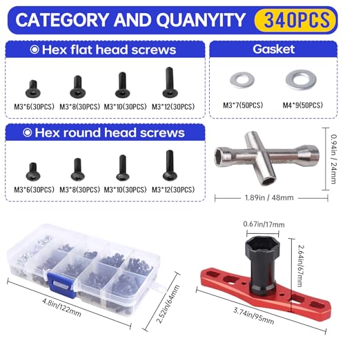 351PCS RC Screws Kit Bolts Hardware Fasteners RC Wheel Wrench Repair Tool Box Set Hobby Universal Spare Accessories for Traxxas Arrma Axial Redcat Tamiya HPI SCX10 Losi 1/8 1/10 Scale RC Car Crawler