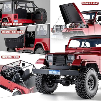 FMS Rochobby 1/10 RC Crawler Mashigan RC Truck 4x4, RC Car with Foldable Front Windcreen, Convertible Top,led Lights and 550 Brushed Motor (not Include Battery and Charger)