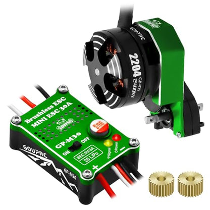 GOUPRC Upgarde 30A Brushless Esc & 2204 2400KV Brushless Outrunner Motor with Transmission and Replacement Gears Combo Kit for SCX24 RC Crawler Axial 1/24 RC Car Truck - color: Green