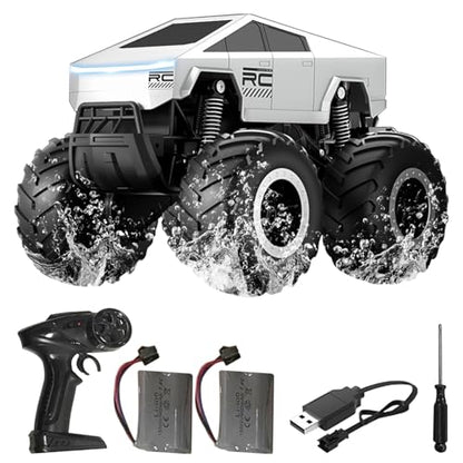 1:16 Cybertruck Remote Control Car, 2.4 GHz 4WD Amphibious Off-Road Pick-up Truck with LED Light, Waterproof Monster Truck Hobby RC Cars Toys for Teen Adults - size: 2 Battery