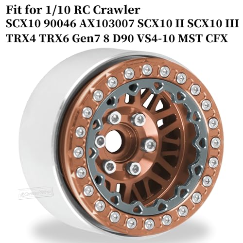 RC 1.9" Beadlock Wheels 1.9 Beadlock Rims for 1/10 SCX10 90046 AX103007 TRX4 TRX6 Gen7 8 D90 VS4-10 MST CFX RC Crawler,Alloy Aluminium 1.9 rc Wheels 1.9 rc Rims w/Wheels Ring,Bronze - color: Brown(4pcs)