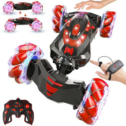 Gesture Sensing RC Stunt Car,Remote Control Car Toys for Ages 4-12 | Drift cars with Lights Music ,4WD 360° Spins All Terrains Kids Toys RC Cars, Best Birthday Gift for 4-12 Kids - color: Red