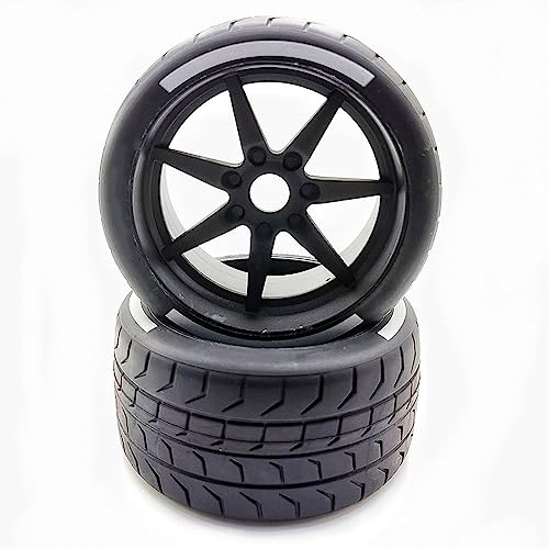 1/8 Scale RC Car Road Tires, 2 Pcs RC Car On Road tire Set with 17mm Hex RC Racing Car Wheel with Rim hub for 1/8 RC Racing Car Accessories (Color : 2 PCS White Back) - color: 2 Pcs White Back