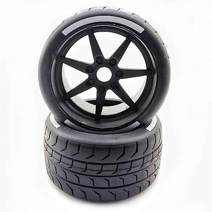 1/8 Scale RC Car Road Tires, 2 Pcs RC Car On Road tire Set with 17mm Hex RC Racing Car Wheel with Rim hub for 1/8 RC Racing Car Accessories (Color : 2 PCS White Back) - color: 2 Pcs White Back