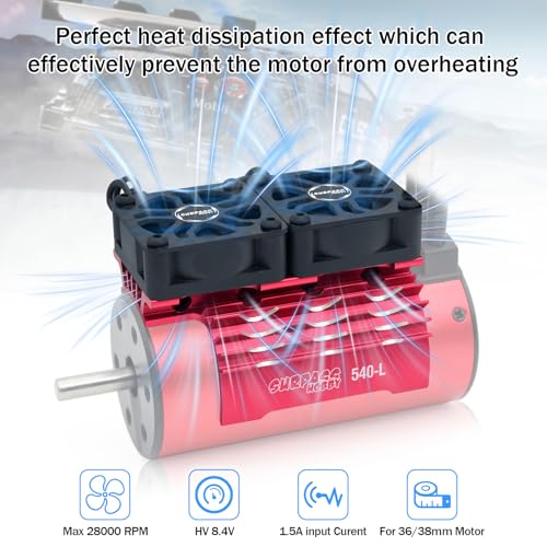 Surpass Hobby RC Motor Cooling Fan and 30mm Dual Fan with Heatsink Compatible with RC Car 1/8 1/10 Scale 540 550 3650 3660 3670 Motor (Red) - style: Red-Dual Fan for 36mm motor