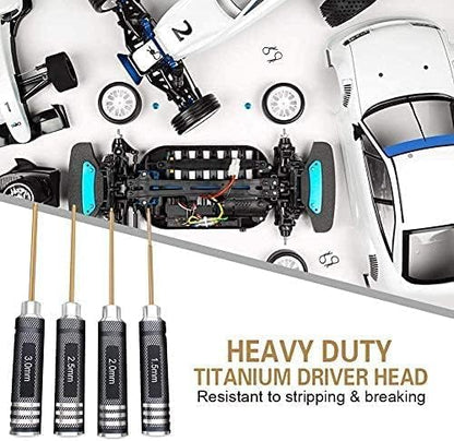4pcs 1.5mm 2.0mm 2.5mm 3.0mm Hex Screw Driver Set Titanium Hexagon Screwdriver Wrench Tool Kit for Multi-Axis FPV Racing Drone RC Quadcopter Helicopter Car Models - style: 4pcs Screwdrivers