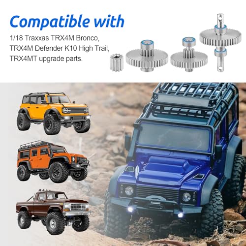 HobbyPark Metal Stainless Steel 40.3:1 Ratio Transmission Gear Pinion Set Low Gears Motor Pinion for TRX4M TRX4MT Upgrades 1/18 RC Crawler Car