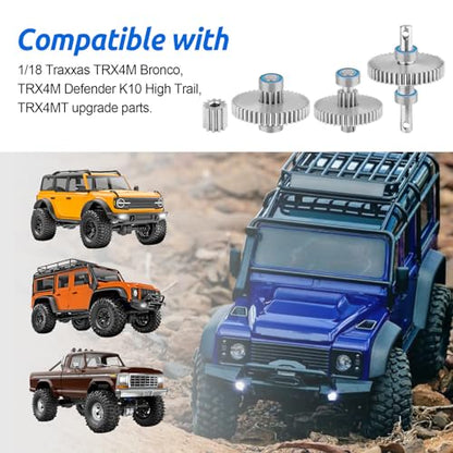 HobbyPark Metal Stainless Steel 40.3:1 Ratio Transmission Gear Pinion Set Low Gears Motor Pinion for TRX4M TRX4MT Upgrades 1/18 RC Crawler Car