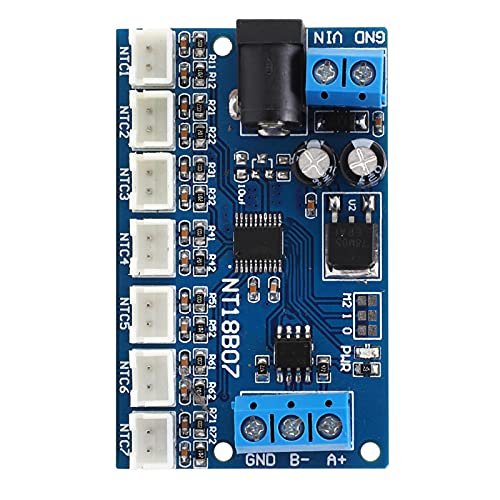 RS485 Temperature Sensor Module, Industrial Grade 7 Channel Temperature Measurement Board with Wide Voltage Range 6?24V for PLC Systems and Automation Control