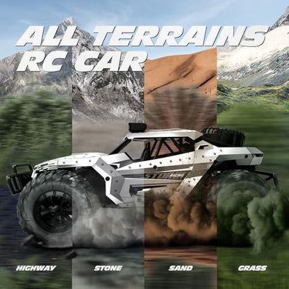 Tecnock RC Car 1/16 Scale Remote Control Car for Boys, High Speed 20 Km/h All Terrains Rc Monster Truck with Two Rechargeable Batteries & Head Chassis Lights Gift Toy for Kids Adults, Silver - color: Silver