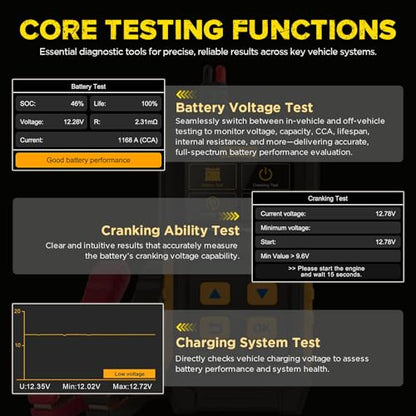 AUTOOL BT360 Battery System Tester, Car Battery Tester DC Charging Cranking Test 100-2000 CCA, 2.4" Color LCD Battery Monitor, Digital Auto Analyzer for Vehicle Truck Motorcycle