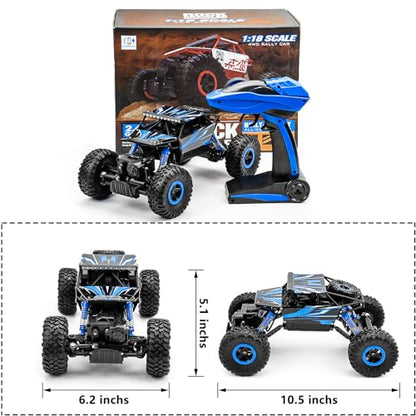 Cheerwing 1:18 Rock Crawler 2.4Ghz Remote Control Car 4WD Off Road RC Monster Truck 2 Battery (Blue) | 4WD Car,2 Rechagerbale Battery,LED Headlight,for Adults and Kids - color: Blue