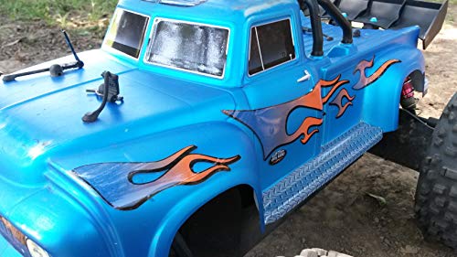 RC car Truck - Tribal Flames - 10pc Body Decal kit - Universal for Arrma Losi HPI Axial Traxxas Redcat Tekno 1/10 1/8 Scale Rock Crawler Stickers (Blue/Orange) - color: Blue/Orange