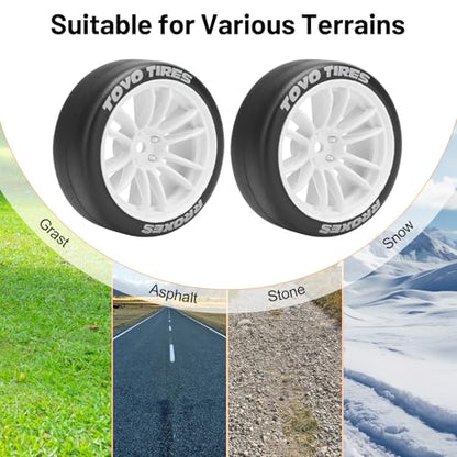 12mm RC Drift Tires and Wheels, daitoku 1/10 RC Rally Racing Tires for Tamiya Traxxas HPI KYOSHO XV02 XV01 TT01 TT02 PTG2 A959 - Style D (White) - color: White