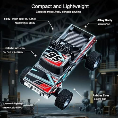 1/64 Scale Alloy RC Car 2.4GHZ Off-Road Remote Control Car with Trailer Three Speed Adjustment Small RC Truck Gifts for Christmas Day Birthday (C-HB10 Black) - style: C-HB10 Black
