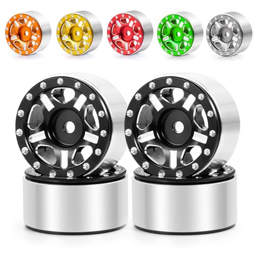 RC-Hub 4Pcs Aluminum Alloy 1.0" Micro Beadlock Wheels for 1/24 Axial SCX24 90081 RC Crawler Car (Black) - color: Black