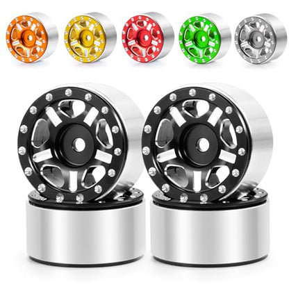 RC-Hub 4Pcs Aluminum Alloy 1.0" Micro Beadlock Wheels for 1/24 Axial SCX24 90081 RC Crawler Car (Black) - color: Black