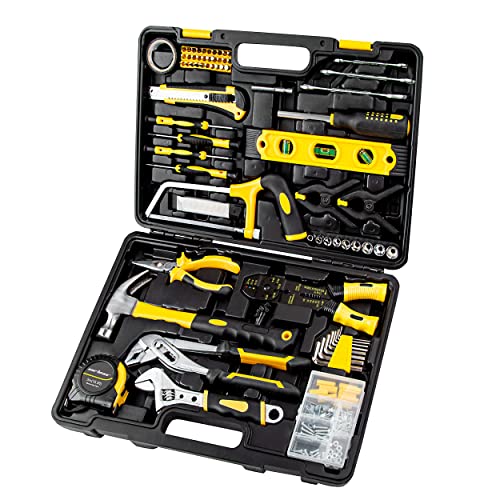 CARTMAN 218-Piece Household Tool Set, Yellow Home Repair Kit With Tool Case | Complete tool assortment for home repairs, office fixes, dorm needs, furniture setup, crafting, and everyday household fixes. - style: 218 PC