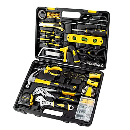 CARTMAN 218-Piece Household Tool Set, Yellow Home Repair Kit With Tool Case | Complete tool assortment for home repairs, office fixes, dorm needs, furniture setup, crafting, and everyday household fixes. - style: 218 PC