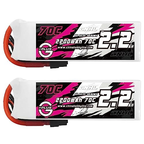 CNHL 2200mAh 6S Lipo Battery 22.2V 70C with XT60 Plug (2 Packs) | Delivers extended flight time and steady power for long-range, cinematic 5-7 inch FPV drones, helis, and 64mm EDF jets. - style: 6s 2200mah 70c lipo*2