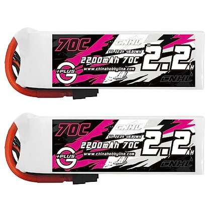 CNHL 2200mAh 6S Lipo Battery 22.2V 70C with XT60 Plug (2 Packs) | Delivers extended flight time and steady power for long-range, cinematic 5-7 inch FPV drones, helis, and 64mm EDF jets. - style: 6s 2200mah 70c lipo*2