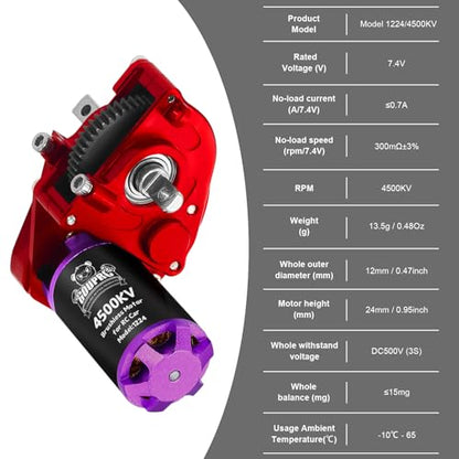 GOUPRC 1224 4500KV Brushless Outrunner Motor with Transmission & Upgrade 30A Brushless Esc for SCX24 RC Crawler Axial 1/24 RC Car Truck - style: Red Transmission
