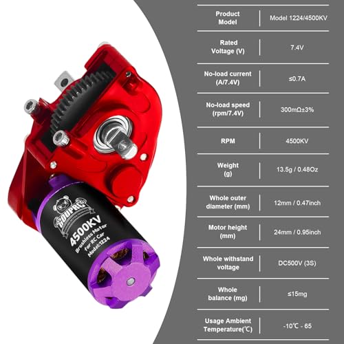 GOUPRC 1224 4500KV Brushless Outrunner Motor with Transmission & Upgrade 30A Brushless Esc for SCX24 RC Crawler Axial 1/24 RC Car Truck - style: Red Transmission